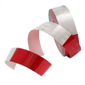 Banda reflectorizanta dreapta tip fagure, alba/rosie 5cm x 25m